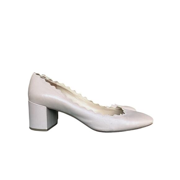 CHLOE Beige Leather Scalloped Block Heel Pumps Made Italy USA Size 8, MSRP:$550 - Picture 3 of 10